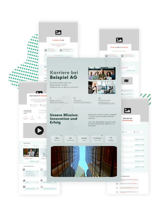 Beispiel Karriereseite für mittelständische Unternehmen mit 4 verschiedenen Karriereseiten-Wireframes.
