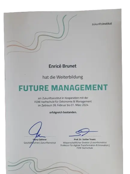 Zertifikat Futuremanager Enrice Brunet