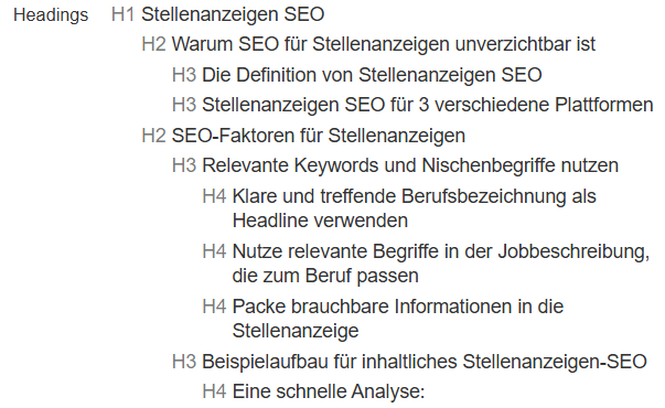 Table of Content Überschriften-Hierarchie