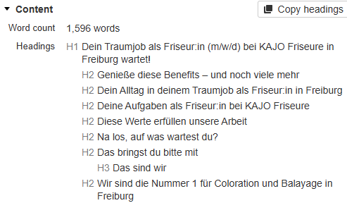 Überschriften SEO Friseur-Jobangebot