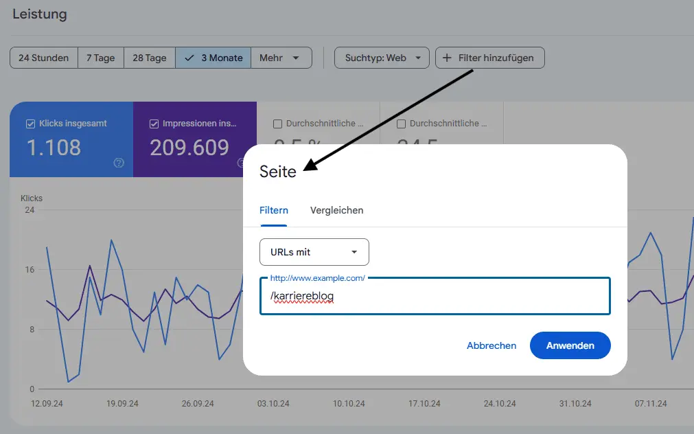 Filtereinstellung GSC Karriereblog
