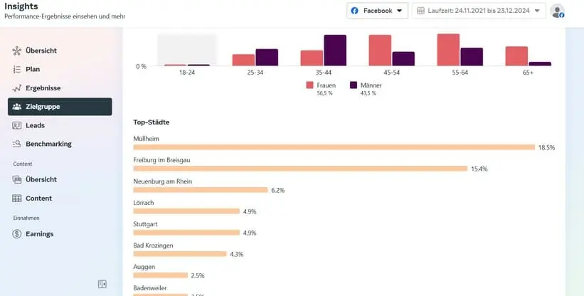 Demografische Daten der Zielgruppe im Meta-Manager
