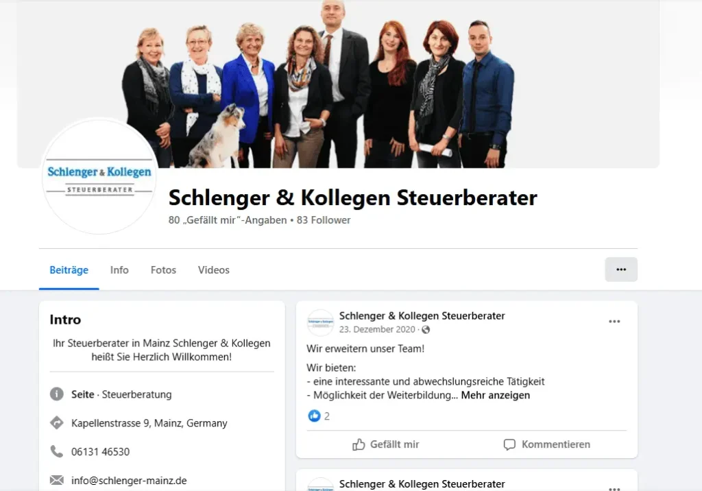 Aufnahme der Facebookseite Schlenger & Kollegen