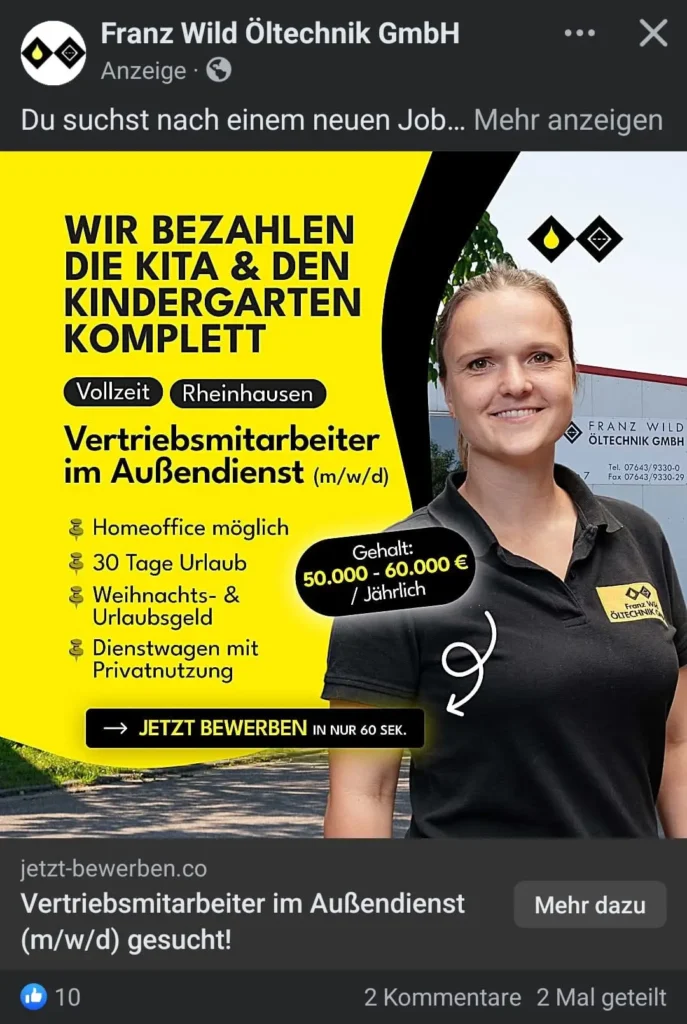 Aufnahme Facebookanzeige Franz Wild