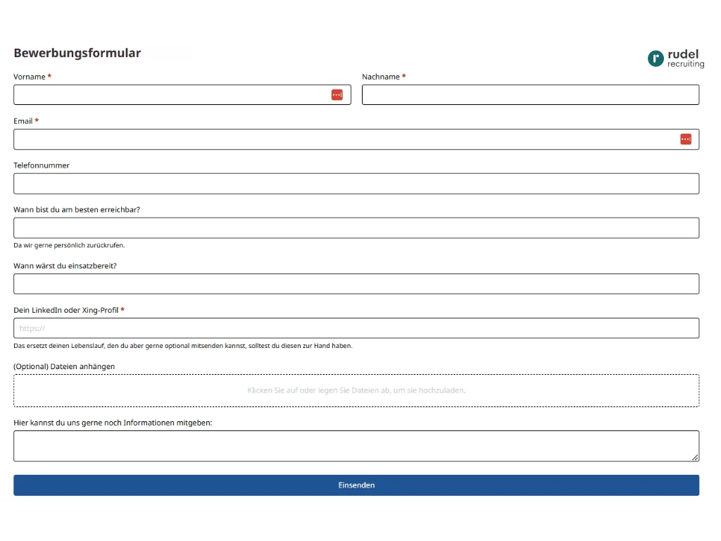 Ein Bewerbungsformular Beispiel einer Karriereseite