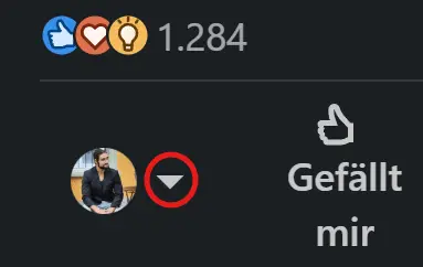Auswahlpfeil LinkedIn als Unternehmen agieren
