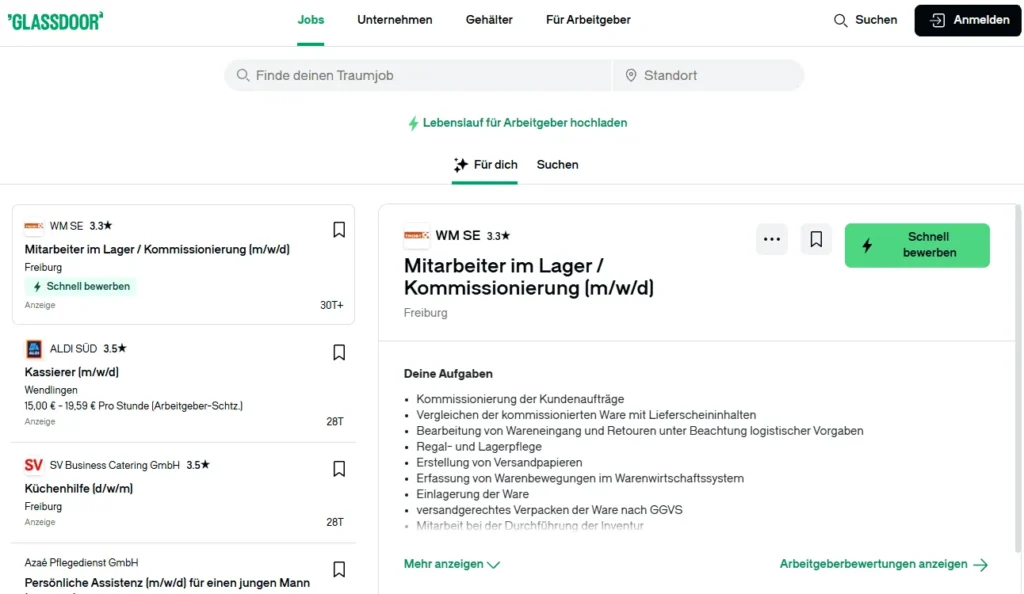 Jobmaske auf Glassdoor