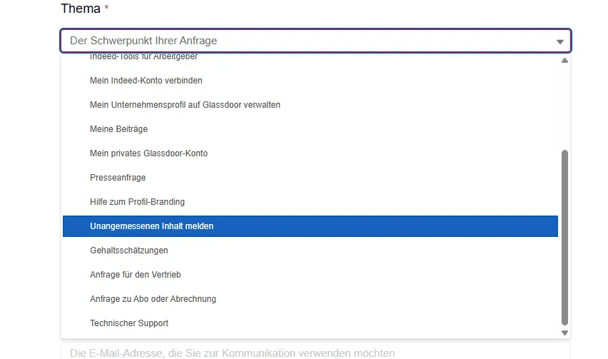 Glassdoor Kontaktformular