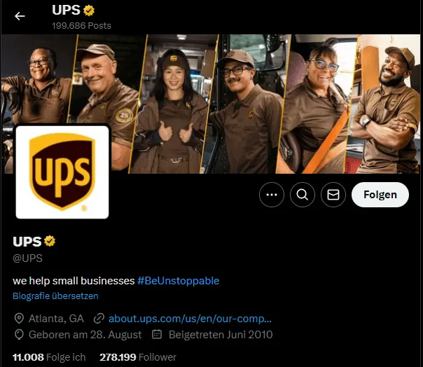 Karriereseite auf X von UPS