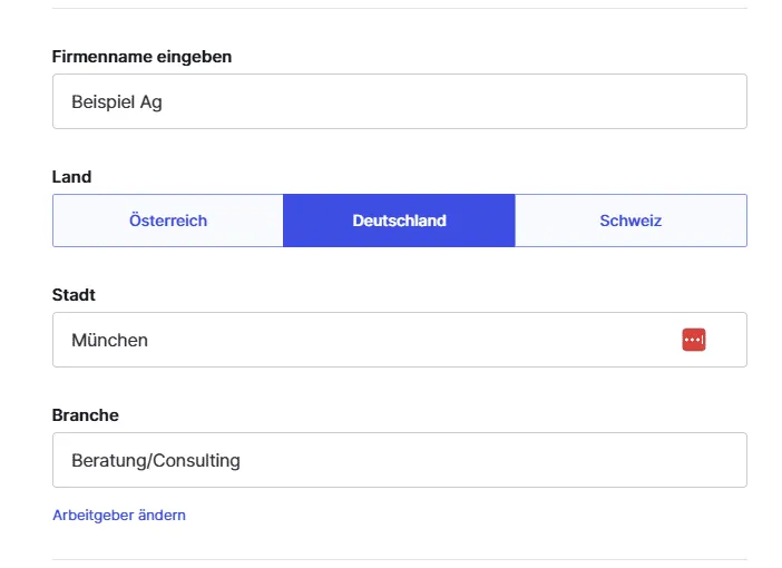 Maske Arbeitgeber als bewertende Person auf Kununu angeben
