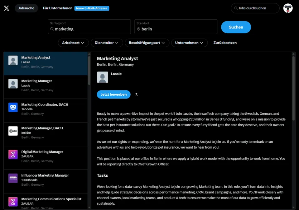 Stellenanzeigen auf X
